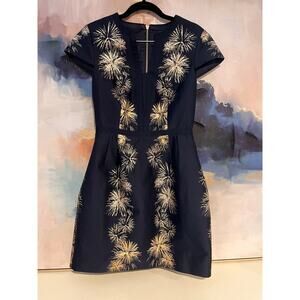Ted Baker Navy/Gold Tzalla Metallic Jacquard Cocktail Dress - Fireworks, Size 1